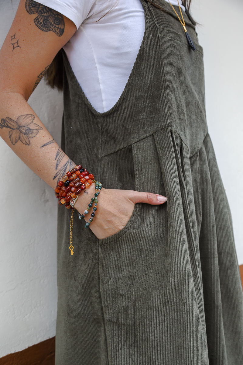 Overall Étnica corduroy sin mangas - Verde eucalipto