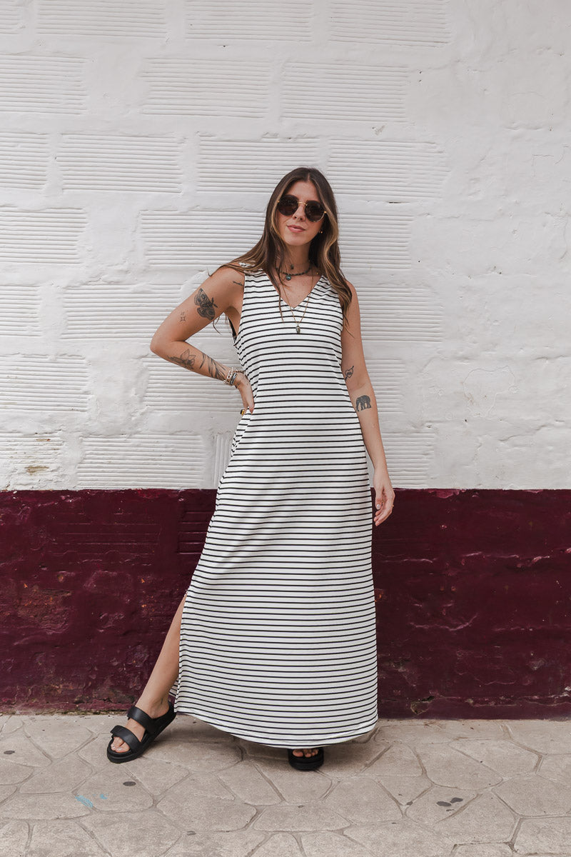 Vestido Largo sin mangas Ribs- Rayas Negras