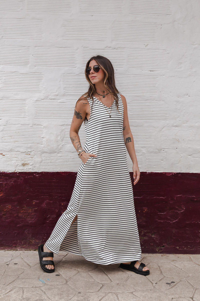Vestido Largo sin mangas Ribs- Rayas Negras