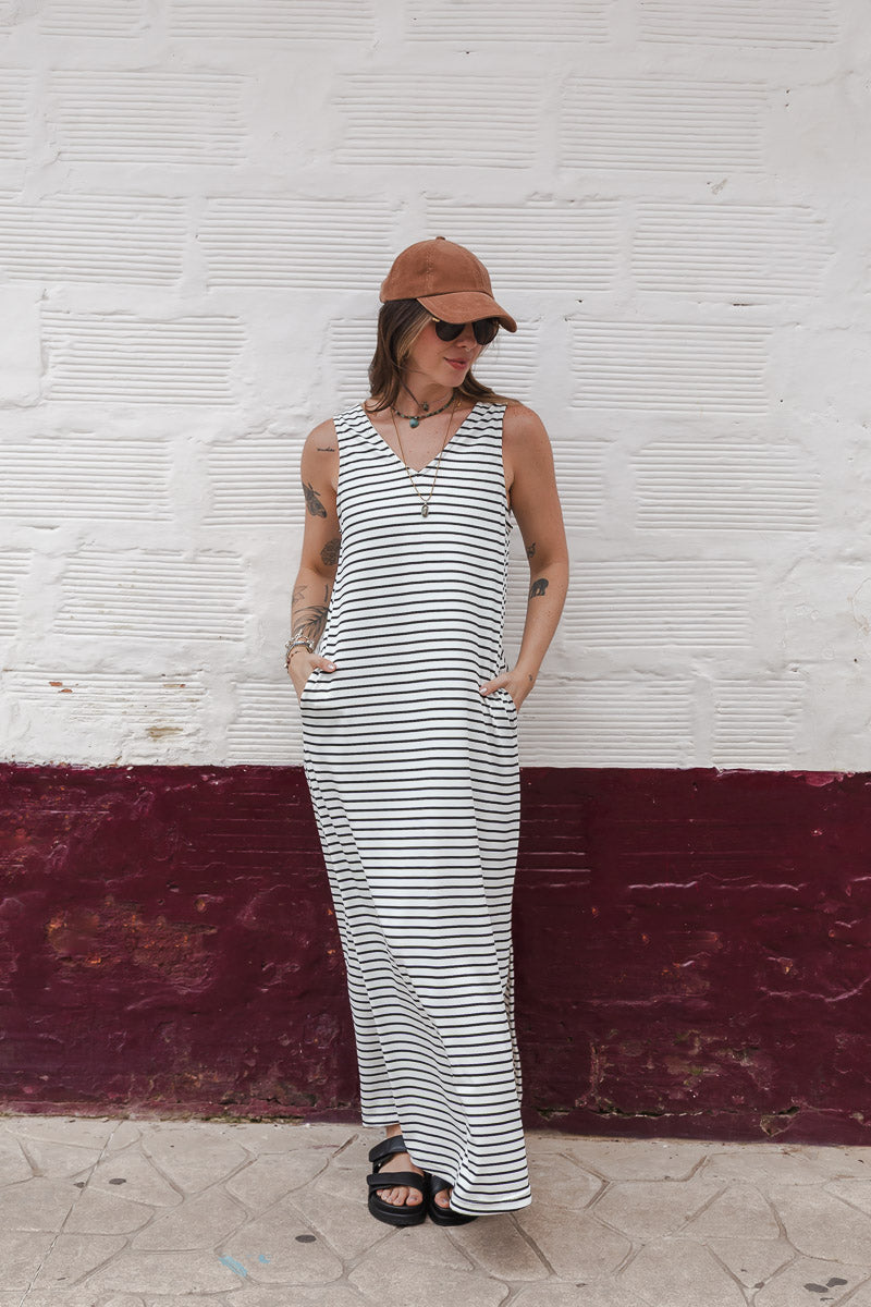 Vestido Largo sin mangas Ribs- Rayas Negras