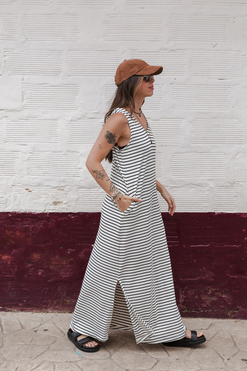 Vestido Largo sin mangas Ribs- Rayas Negras