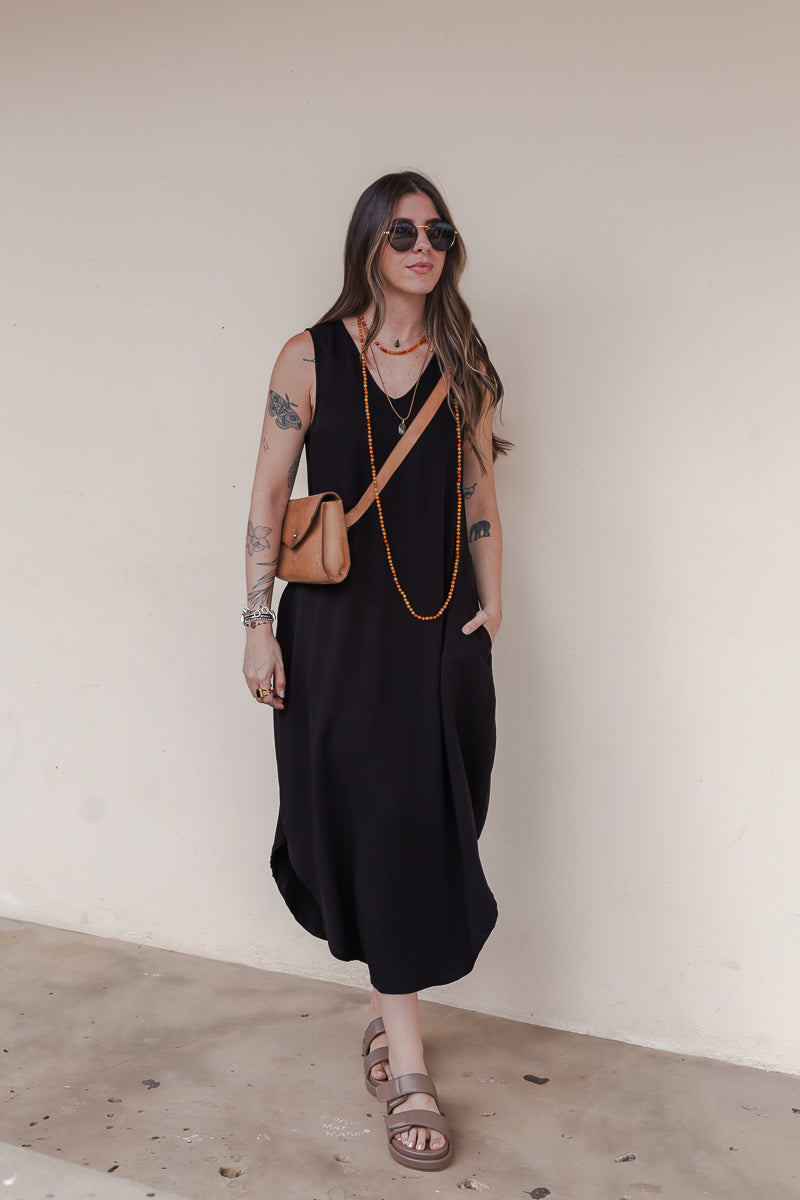 Vestido Julieta largo sin mangas - Negro