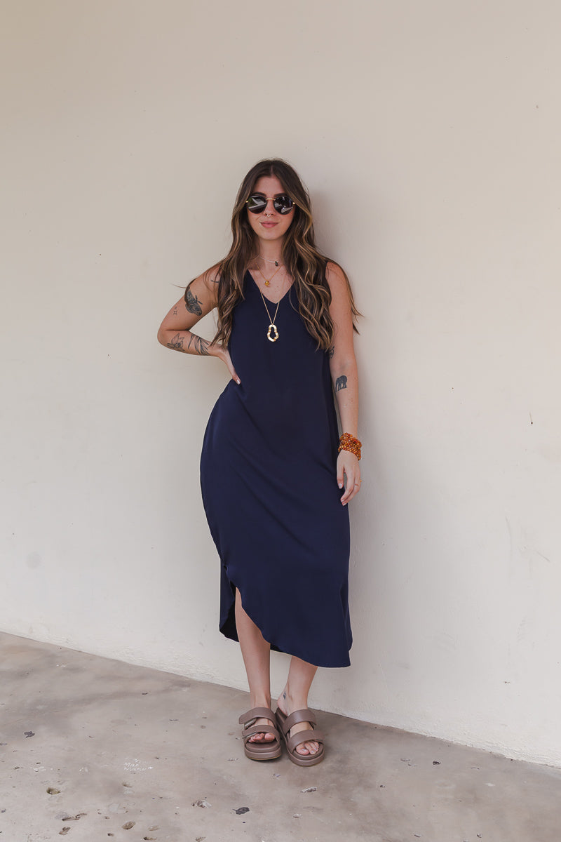 Vestido Julieta largo sin mangas - Azul Oscuro