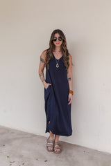 Vestido Julieta largo sin mangas - Azul Oscuro