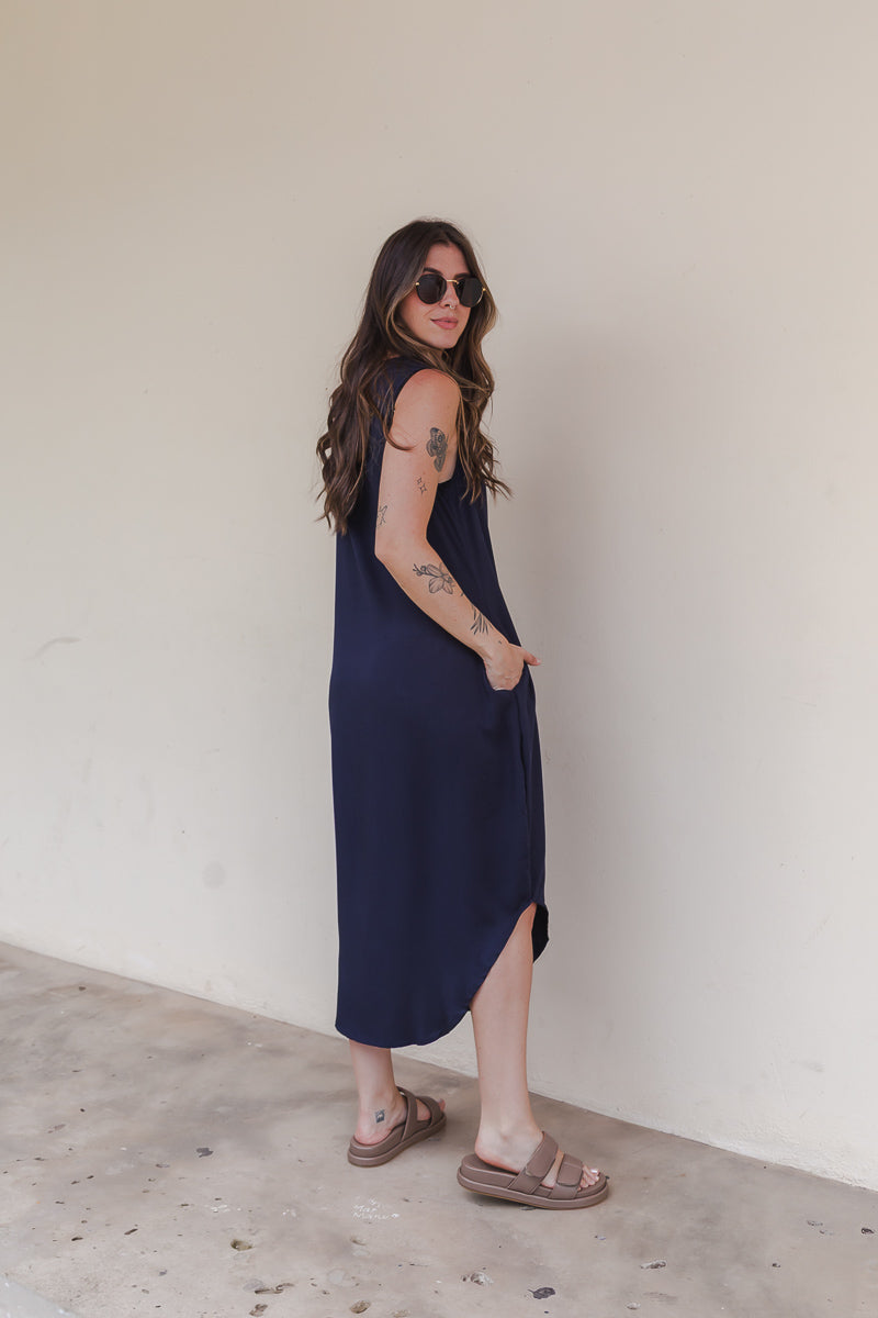 Vestido Julieta largo sin mangas - Azul Oscuro