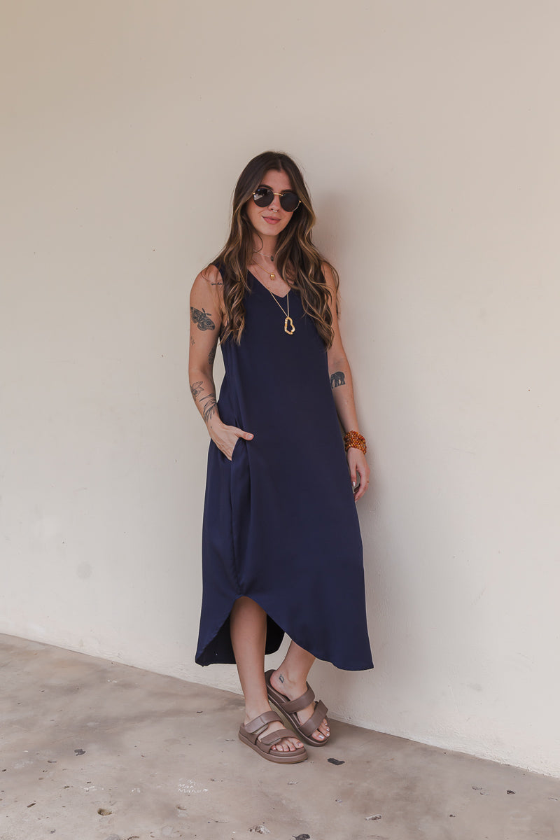 Vestido Julieta largo sin mangas - Azul Oscuro