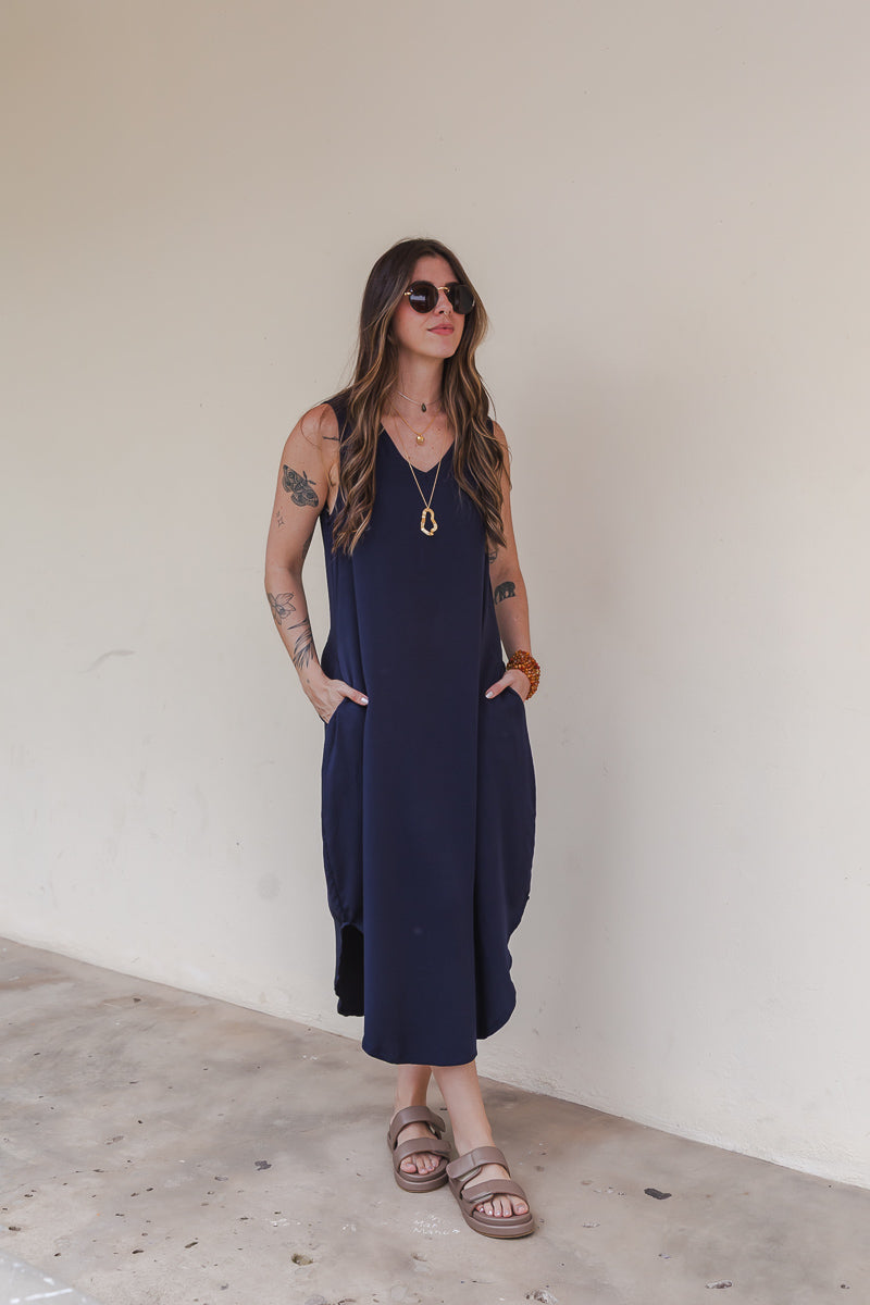 Vestido Julieta largo sin mangas - Azul Oscuro