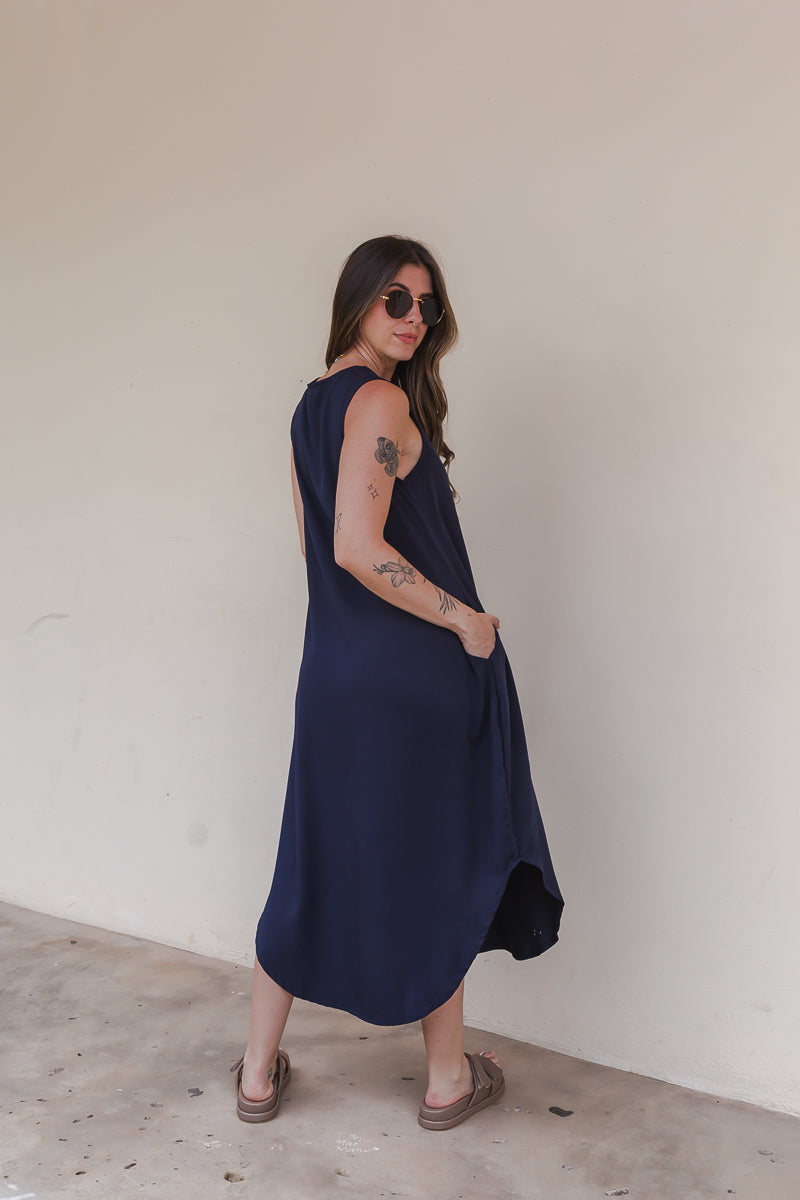 Vestido Julieta largo sin mangas - Azul Oscuro