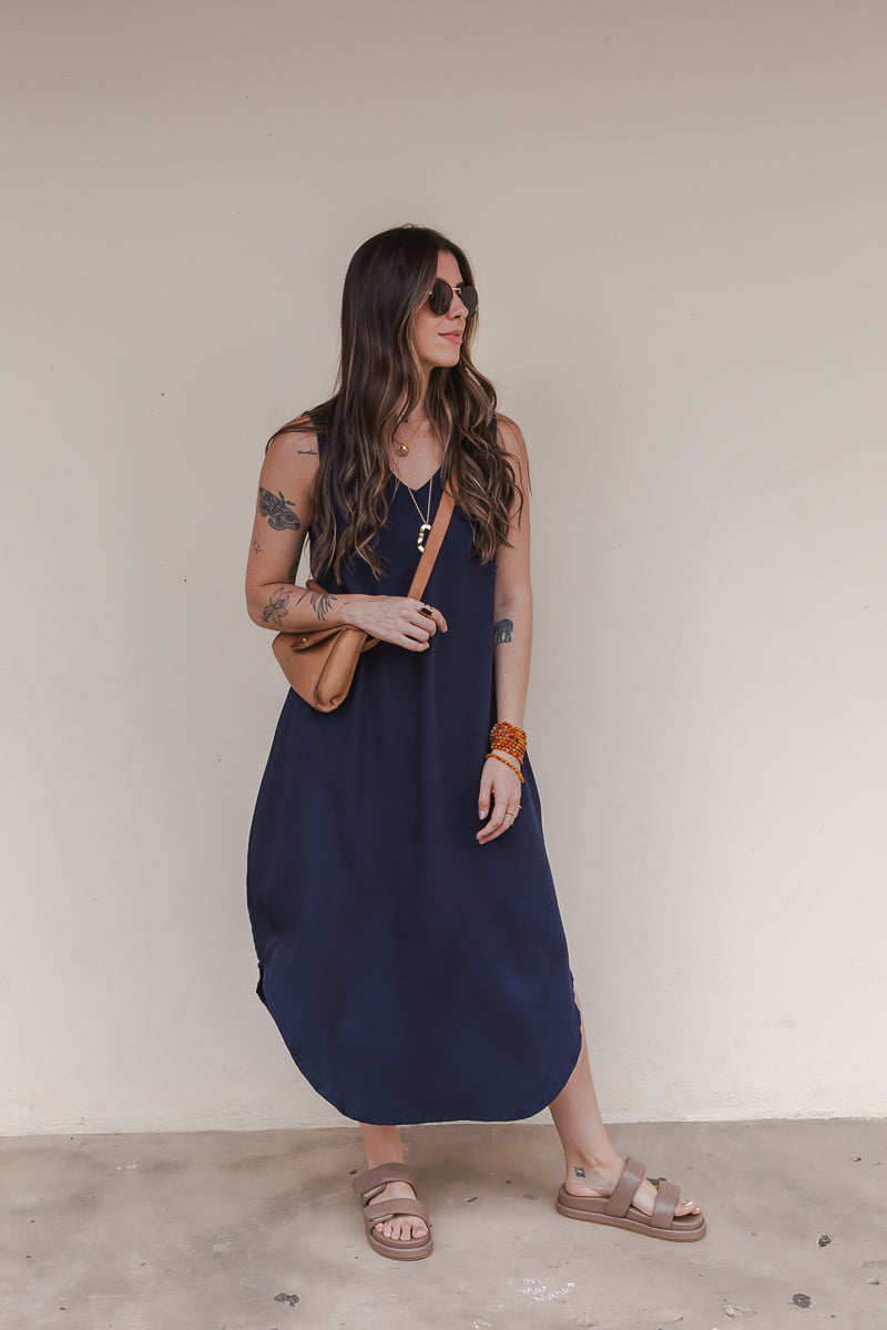 Vestido Julieta largo sin mangas - Azul Oscuro
