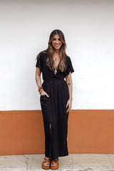 Vestido Étnica Largo con mangas y aberturas frontales - Negro
