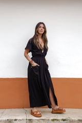 Vestido Étnica Largo con mangas y aberturas frontales - Negro