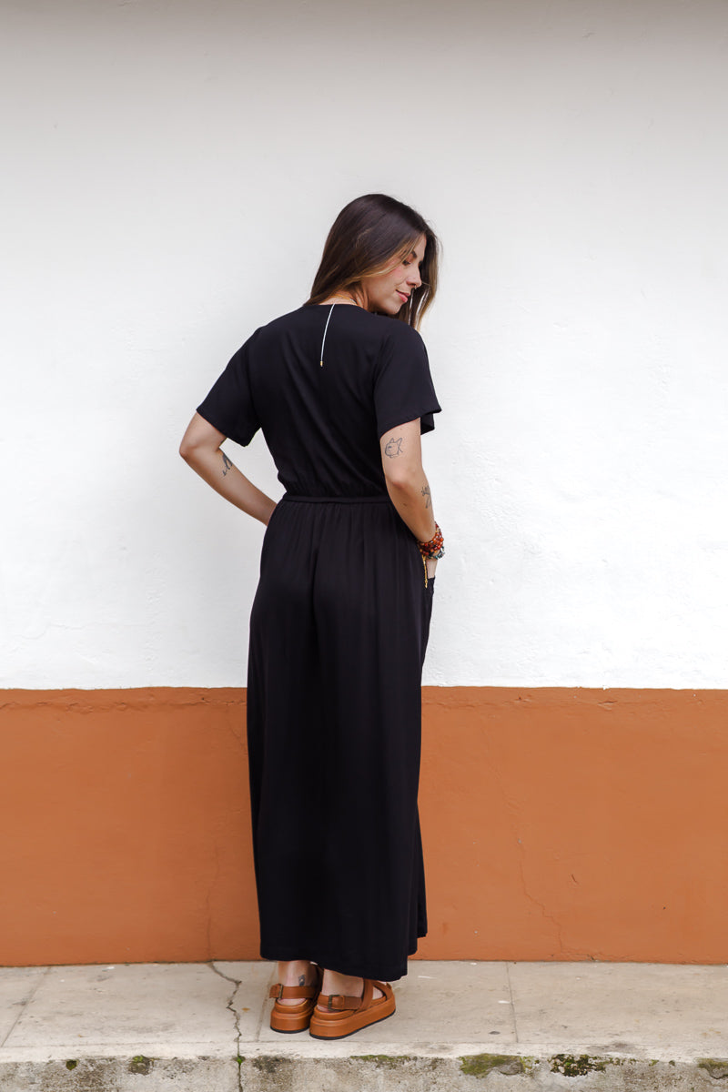 Vestido Étnica Largo con mangas y aberturas frontales - Negro