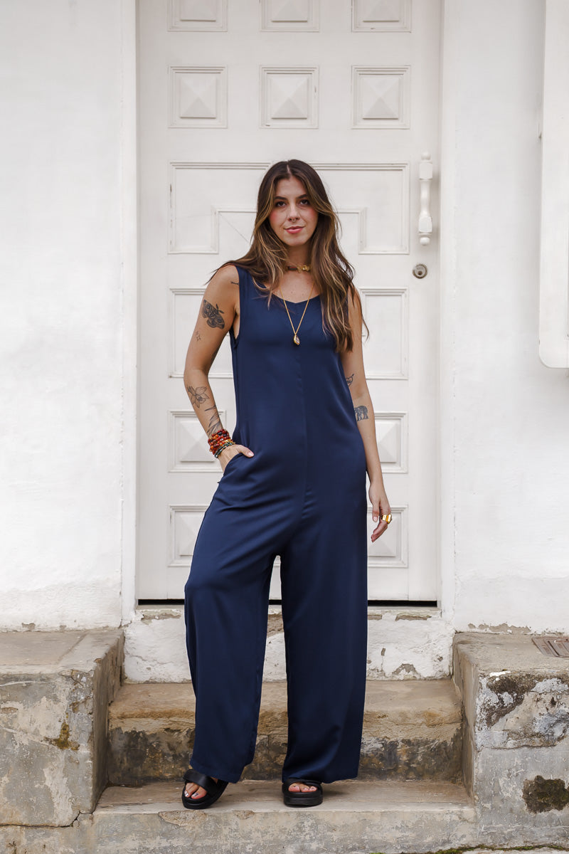 Enterizo Étnica manga sisa -  Azul oscuro