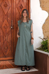 Vestido Sofía sin mangas con bolsillos y aberturas - Verde Oliva