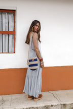 Vestido inspiración cuello recto con tiras y bolero - Gris