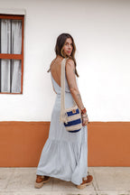 Vestido inspiración cuello recto con tiras y bolero - Gris