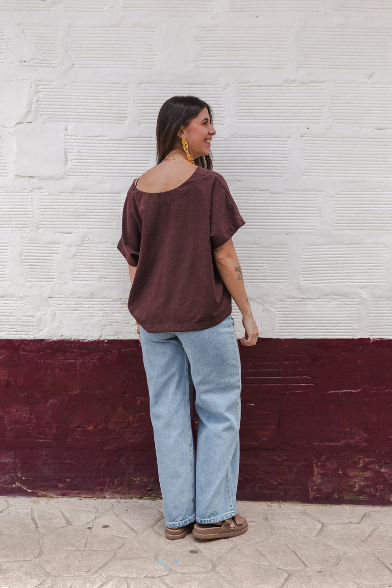 Blusa Amalia con mangas cuello redondo - Malbec