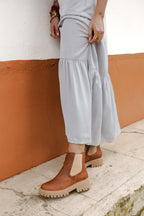 Vestido inspiración cuello recto con tiras y bolero - Gris