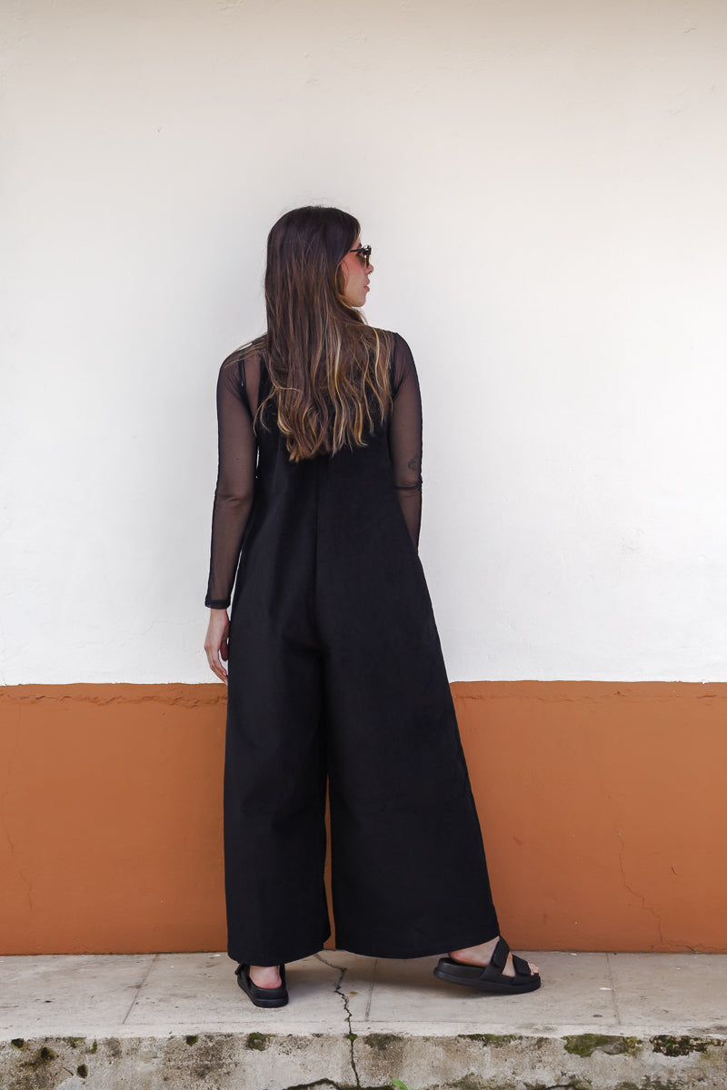 Overall Étnica corduroy sin mangas - Negro