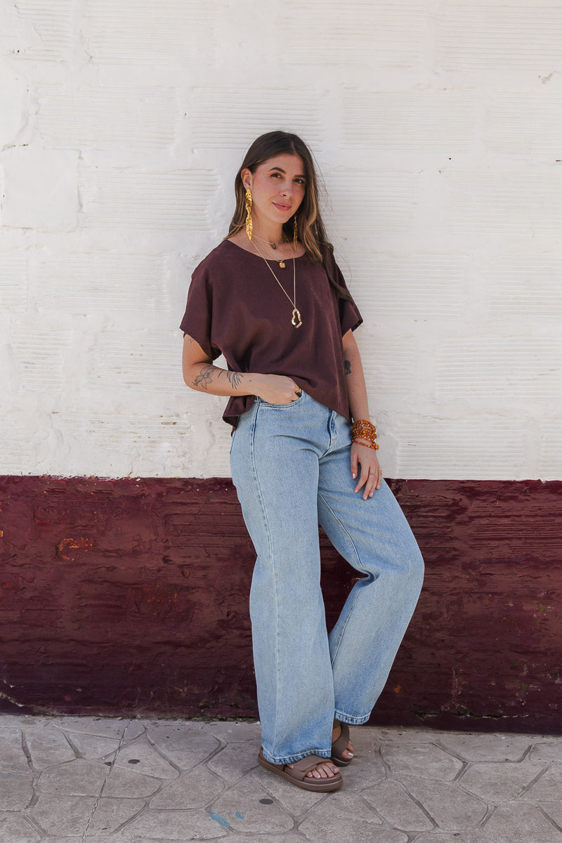 Blusa Amalia con mangas cuello redondo - Malbec