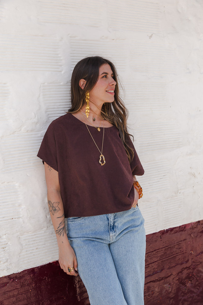 Blusa Amalia con mangas cuello redondo - Malbec