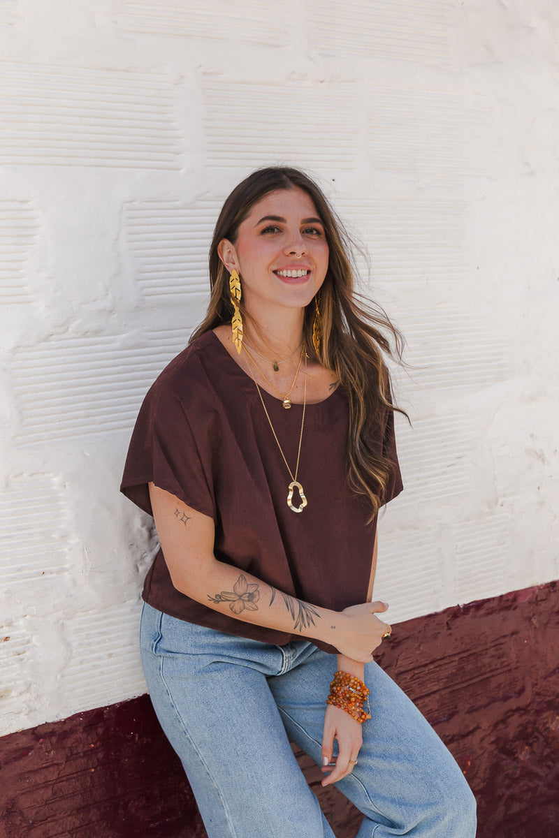 Blusa Amalia con mangas cuello redondo - Malbec