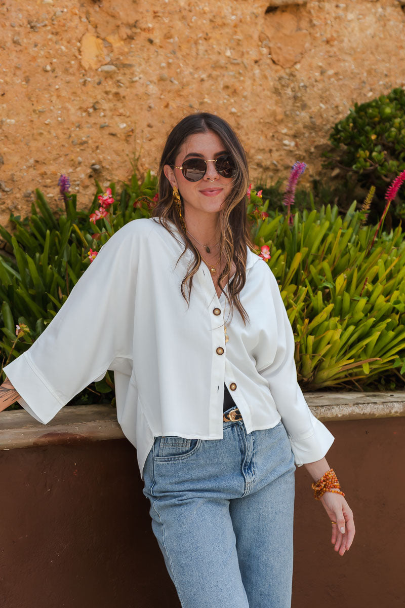 Blusa Boho manga 3/4  - Blanca
