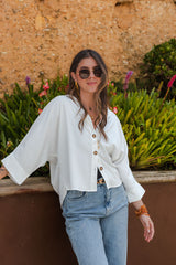 Blusa Boho manga 3/4  - Blanca