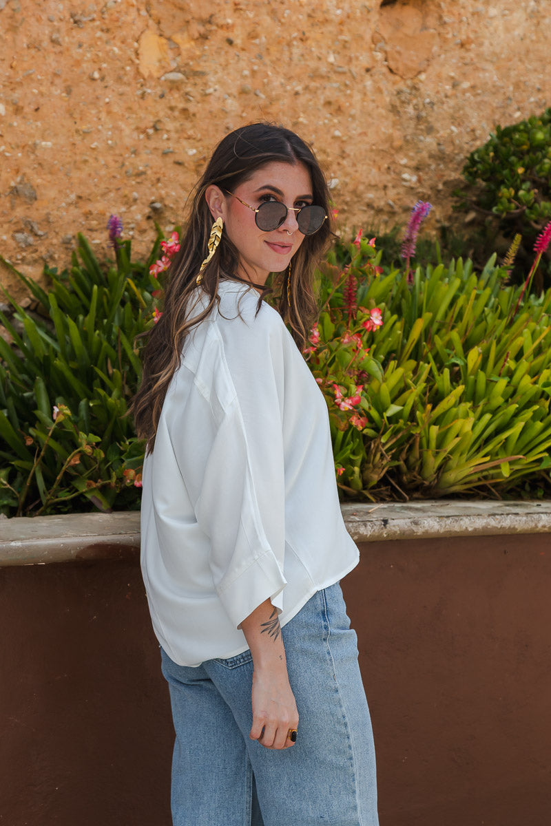 Blusa Boho manga 3/4  - Blanca