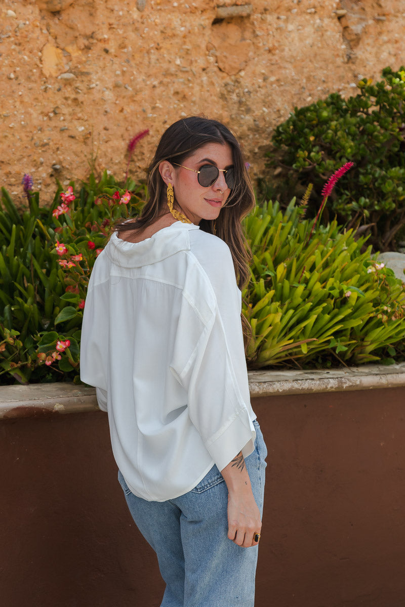 Blusa Boho manga 3/4  - Blanca