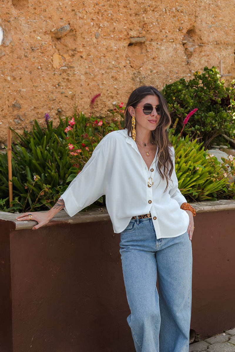 Blusa Boho manga 3/4  - Blanca