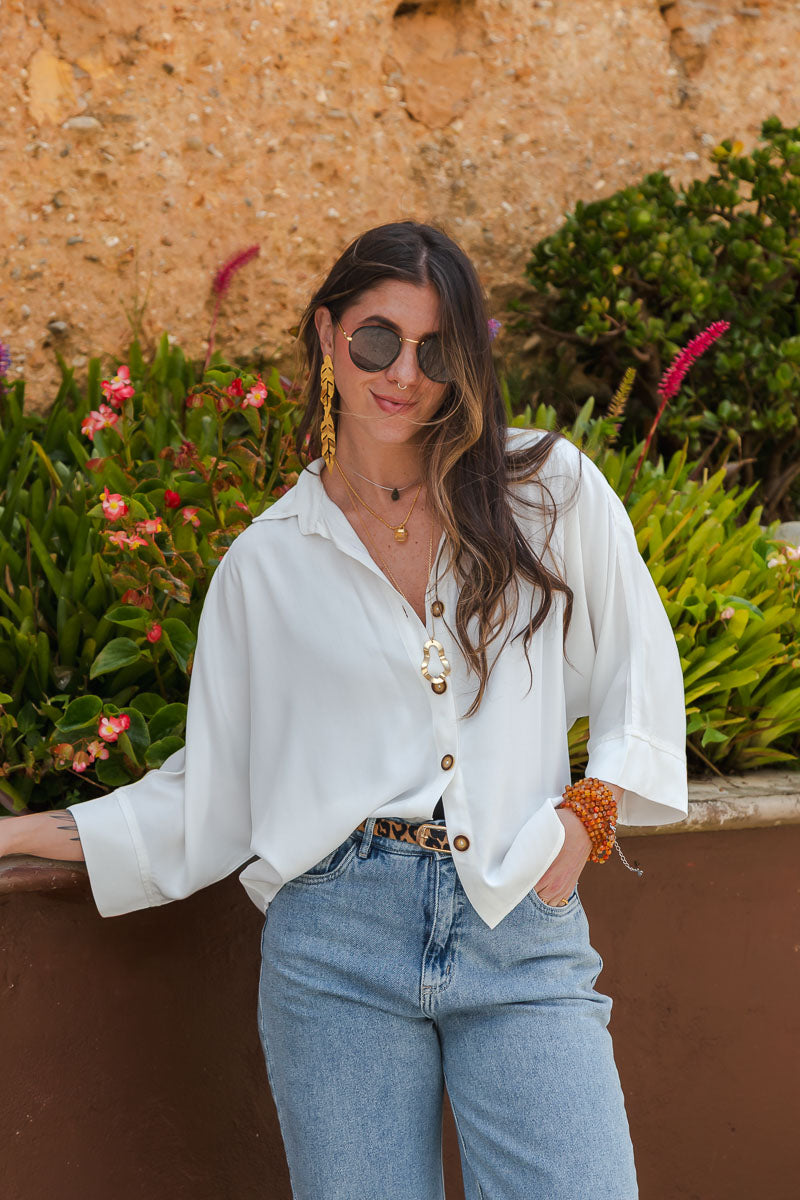 Blusa Boho manga 3/4  - Blanca Imagen principal del producto