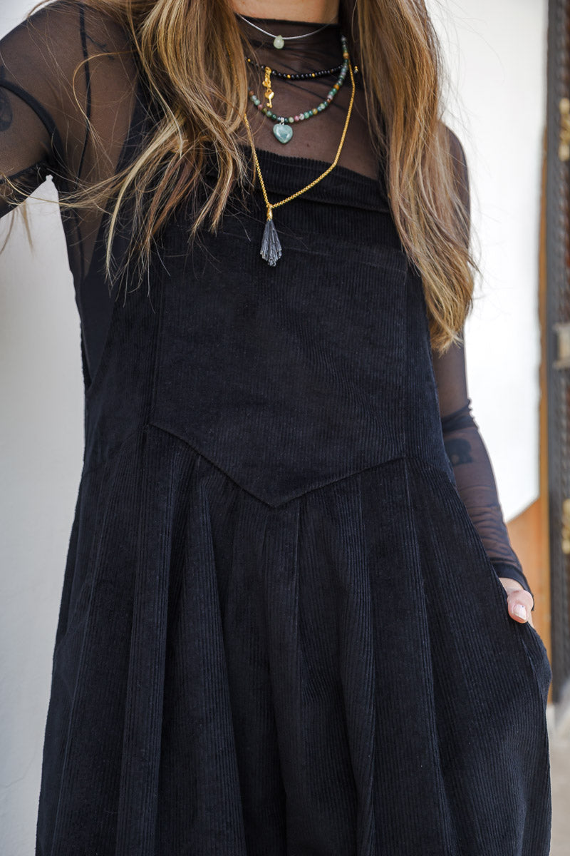 Overall Étnica corduroy sin mangas - Negro