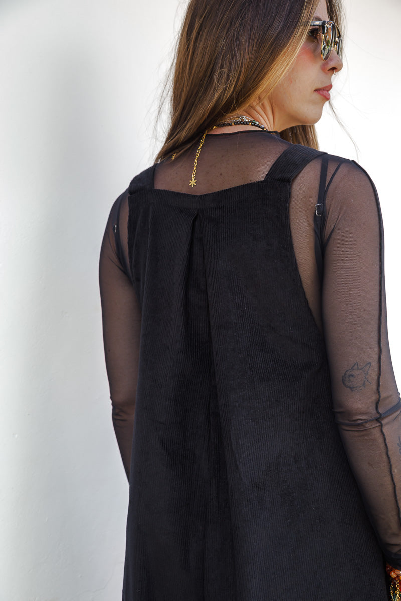 Overall Étnica corduroy sin mangas - Negro
