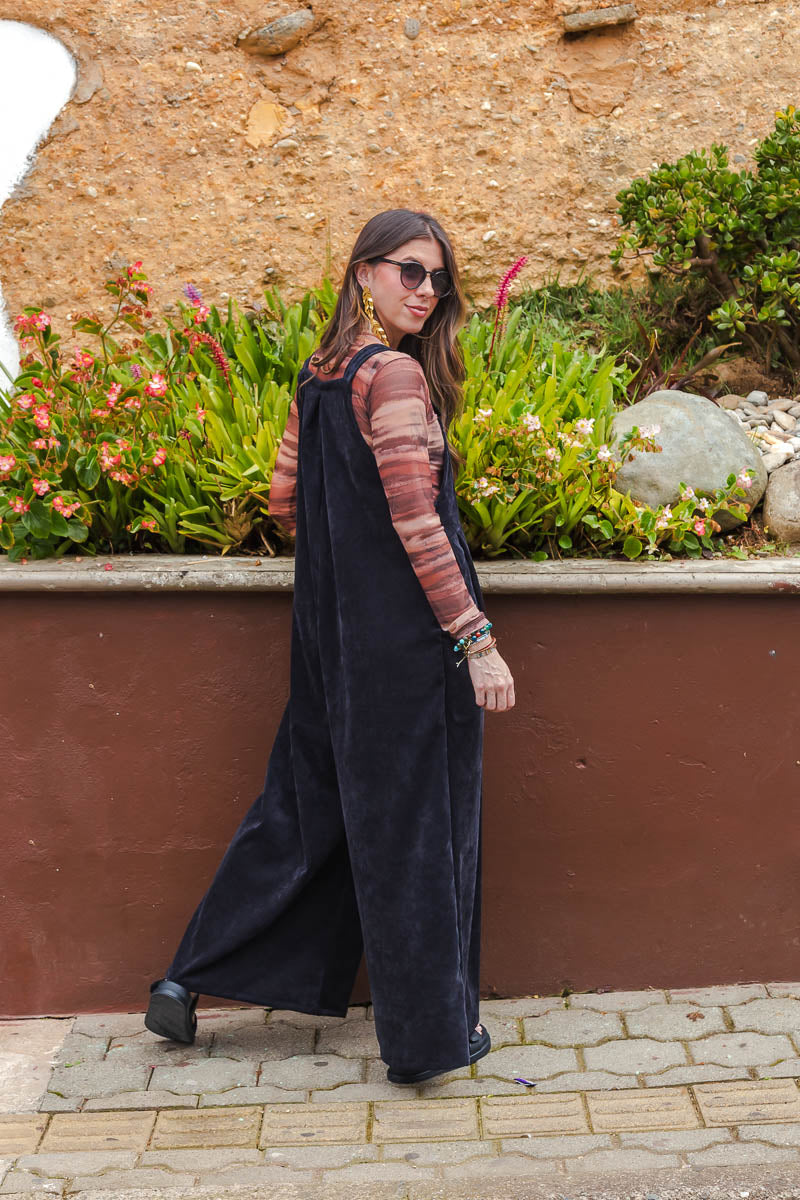 Overall Étnica corduroy sin mangas - Negro