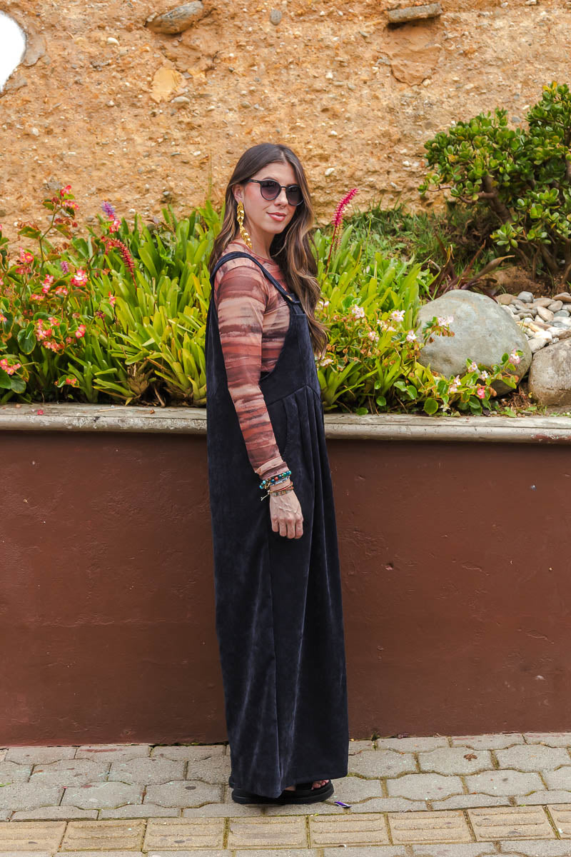 Overall Étnica corduroy sin mangas - Negro