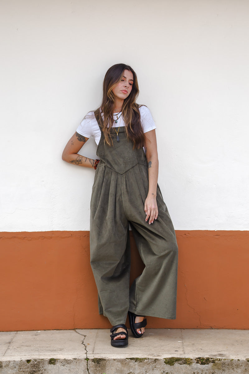Overall Étnica corduroy sin mangas - Verde eucalipto