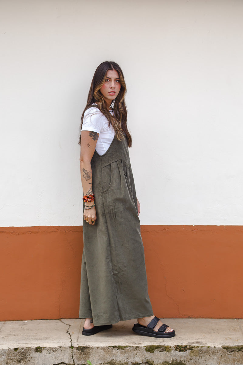 Overall Étnica corduroy sin mangas - Verde eucalipto