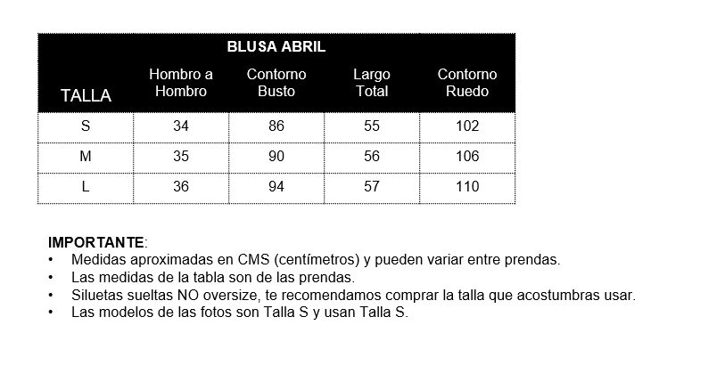 Guía de tallas - Blusa Abril ribs sin mangas cuello en redondo -  Rayas Moca