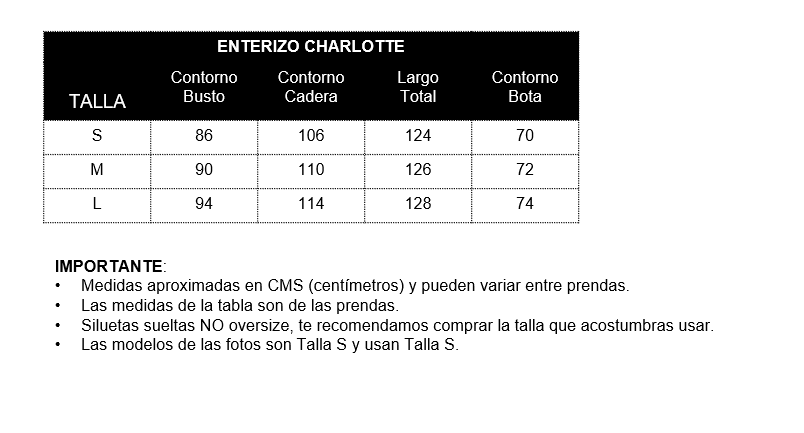 Guía de tallas - Enterizo Charlotte sin mangas - Pájaros Café