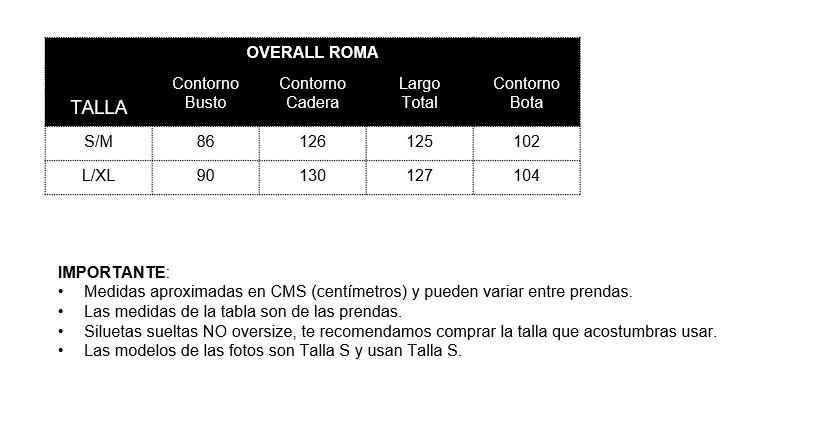 Guía de tallas - Overall Roma largo con bolsillos - Taupé