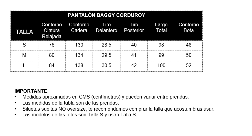 Guía de tallas - Pantalón Baggy Corduroy - Gris Plutón