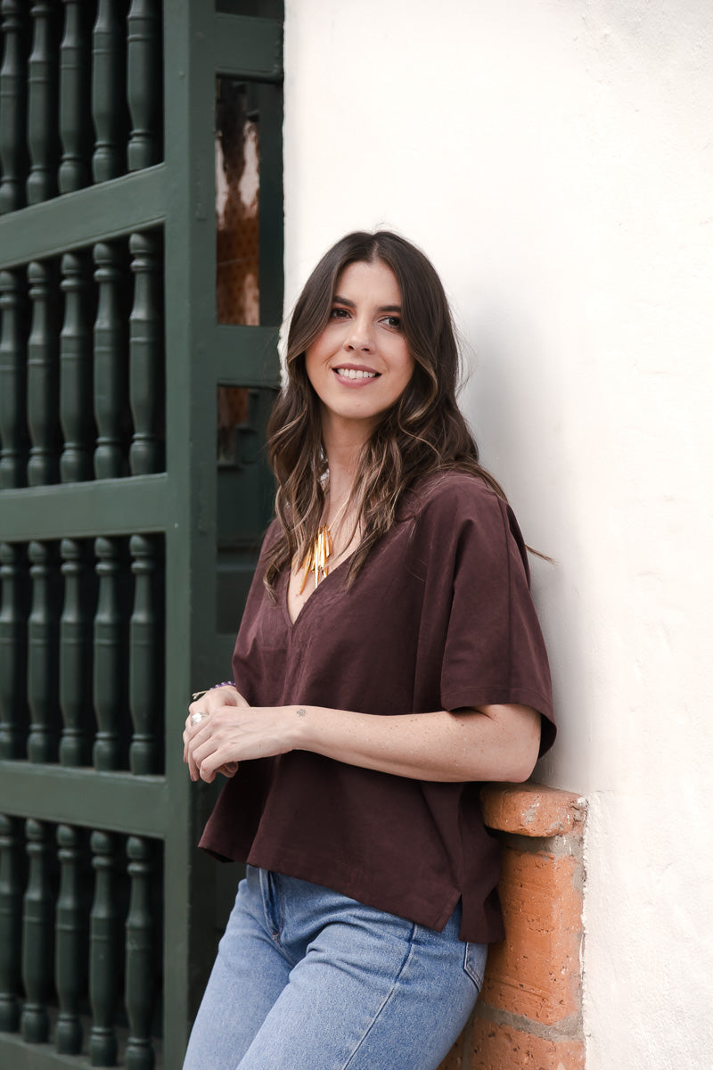Blusa Zhara con mangas cuello en V-  Malbec