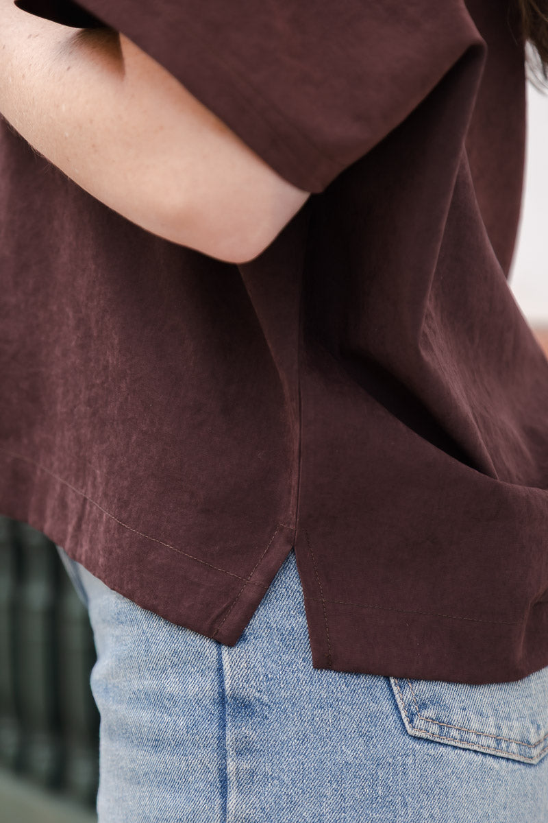 Blusa Zhara con mangas cuello en V-  Malbec