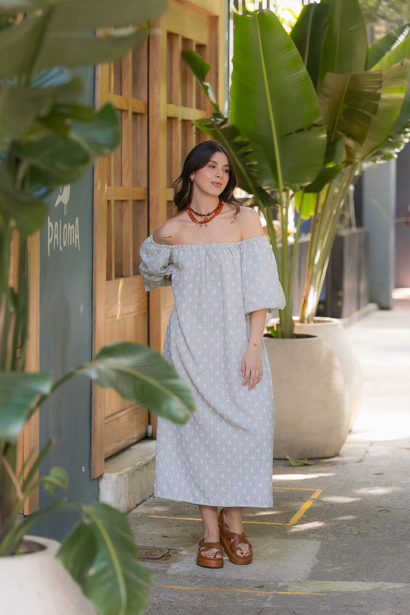 Vestido Arabia cuello bandeja - Pájaros verde
