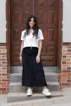 Falda Larga corduroy con bolsillos y abertura - Color Negro